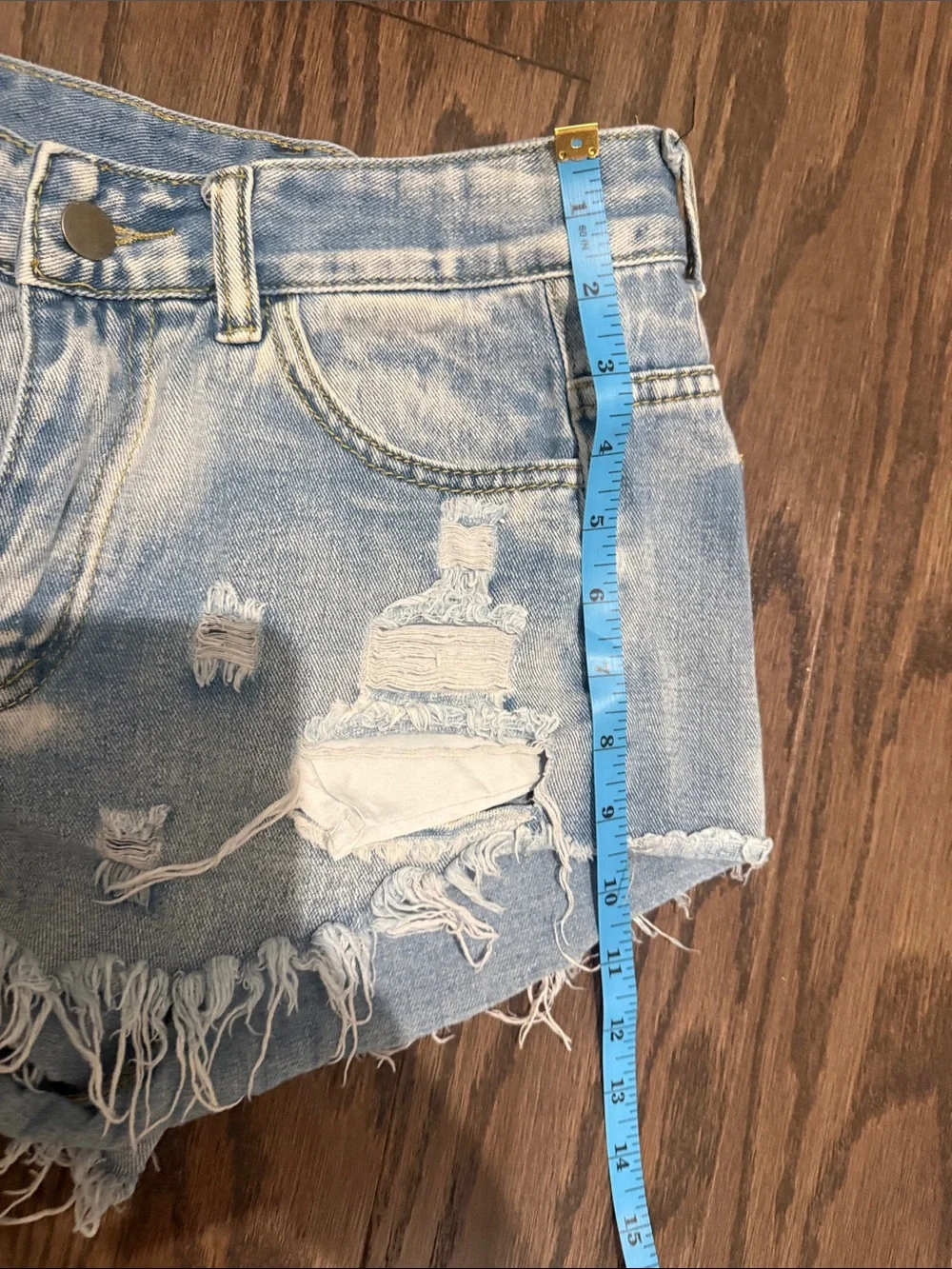 Light Blue Distressed Denim Shorts - Women